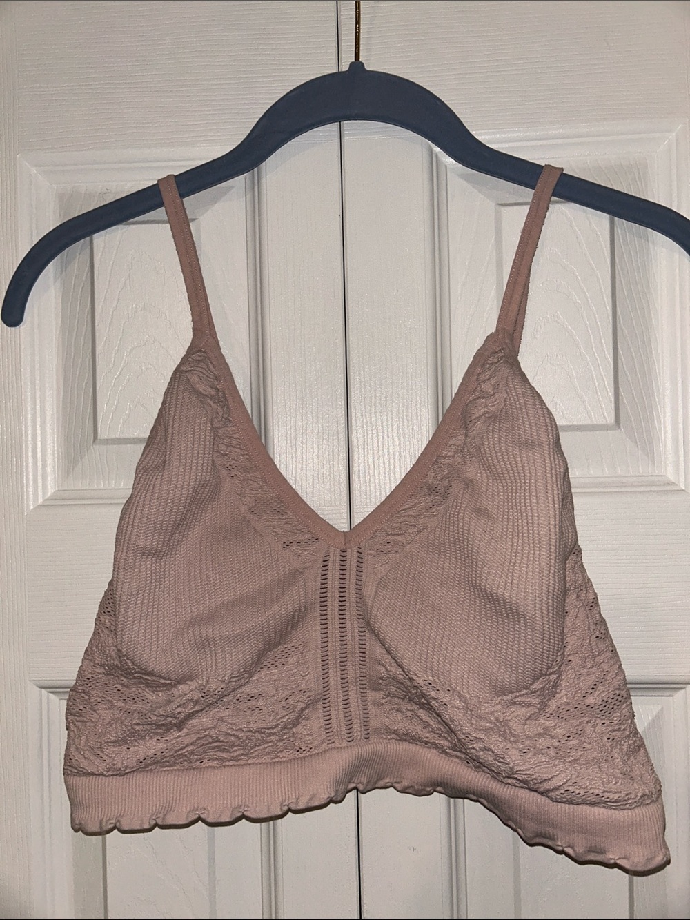 Free People XXL Ribbed Lacy Bralette Dusty Pink Intimately FP